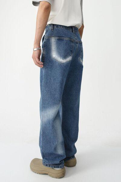 Men's Tie-Dye Washed Straight Leg Jeans - Clothes For Her Online Store