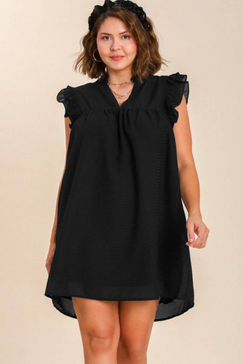Umgee Full Size Layered Ruffle Sleeve Mini Dress Plus Size - Clothes For Her Online Store