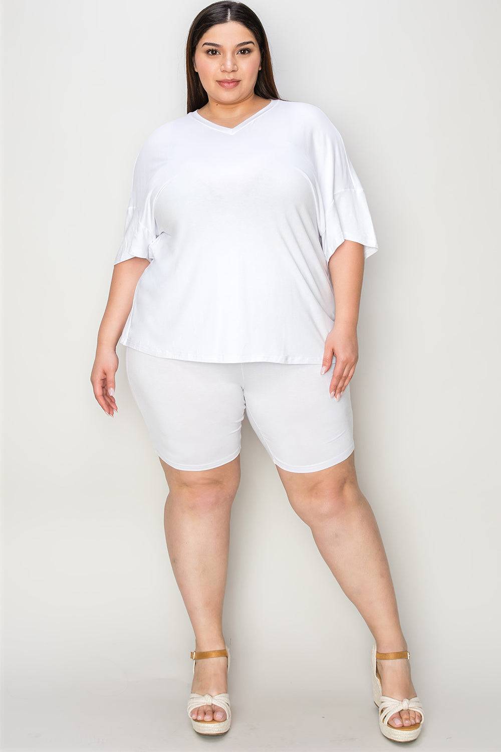 Basic Bae Bamboo Full Size V-Neck Drop Shoulder T-Shirt and Shorts Set - Clothes For Her Online Store