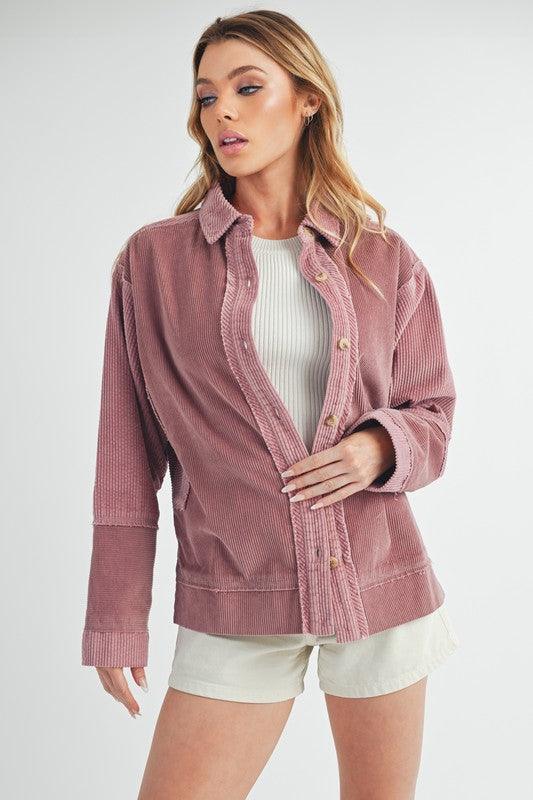 Aemi + Co Side Slit Exposed Seam Button Up Corduroy Jacket