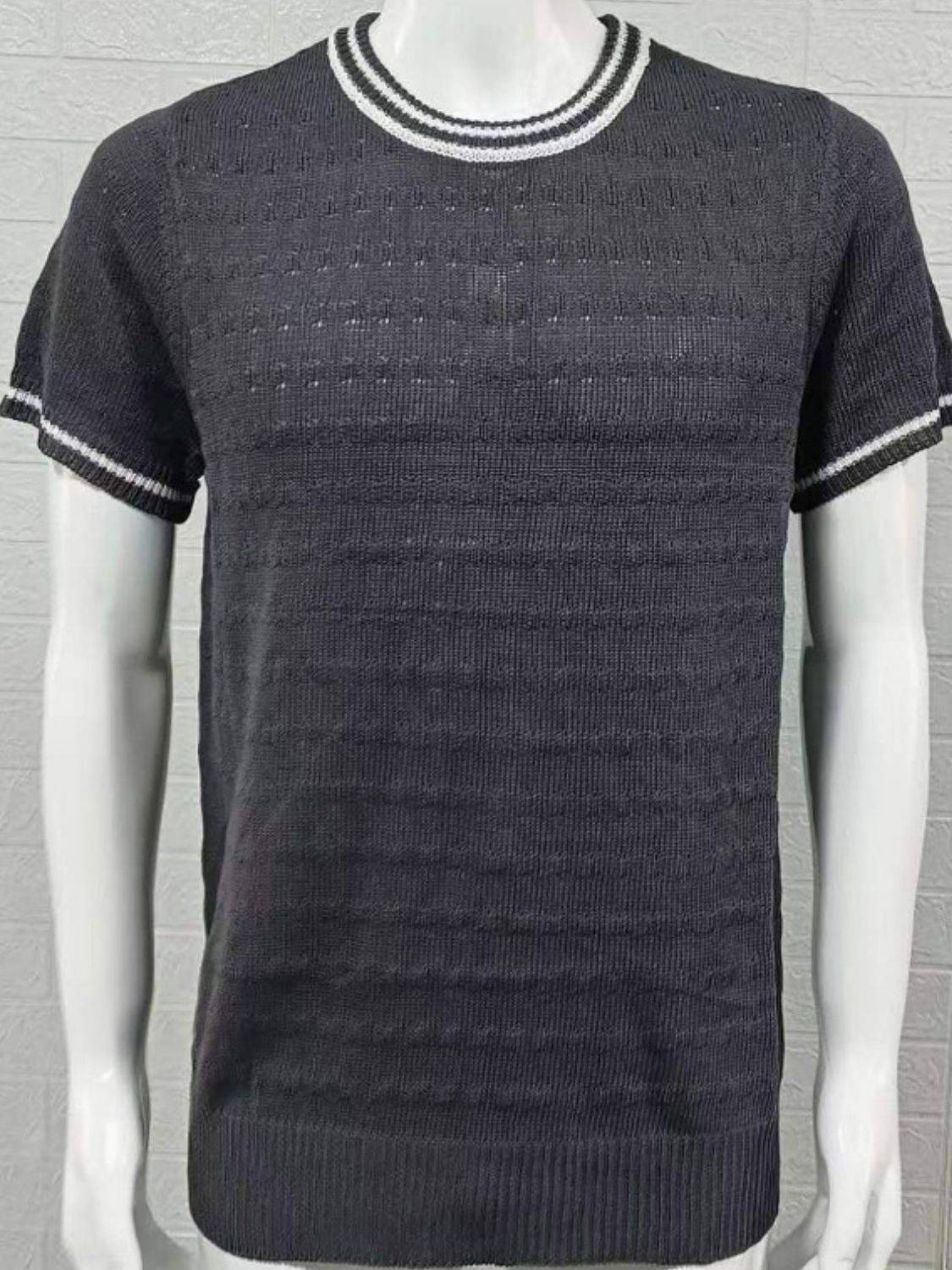 Men's Plus Size Texture Round Neck Contrast Trim T-Shirt