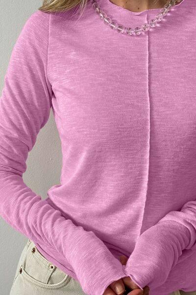 Lettuce Hem Round Neck Long Sleeve T-Shirt