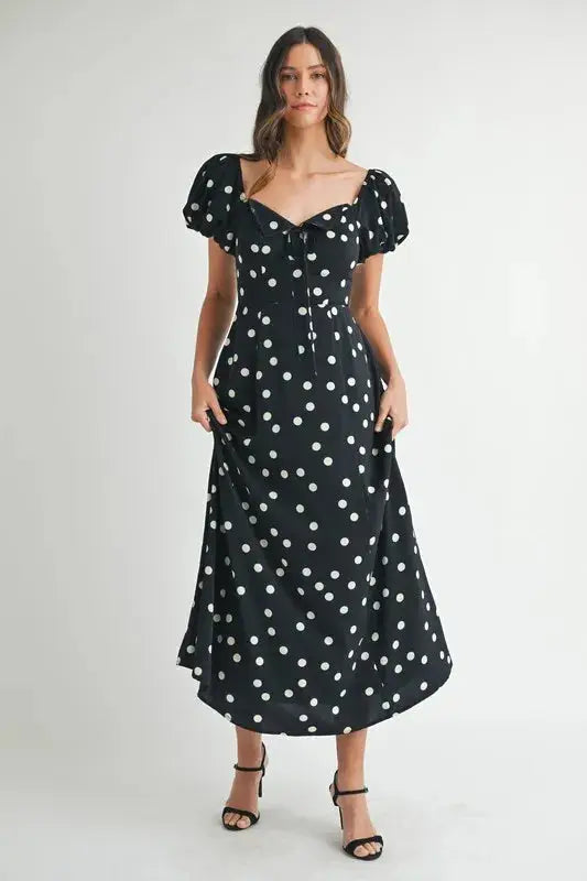 MABLE Polka Dot Puff Sleeve Midi Dress - Clothes For Her Online Store