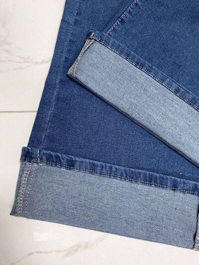 High Rise Rolled Straight Leg Jeans