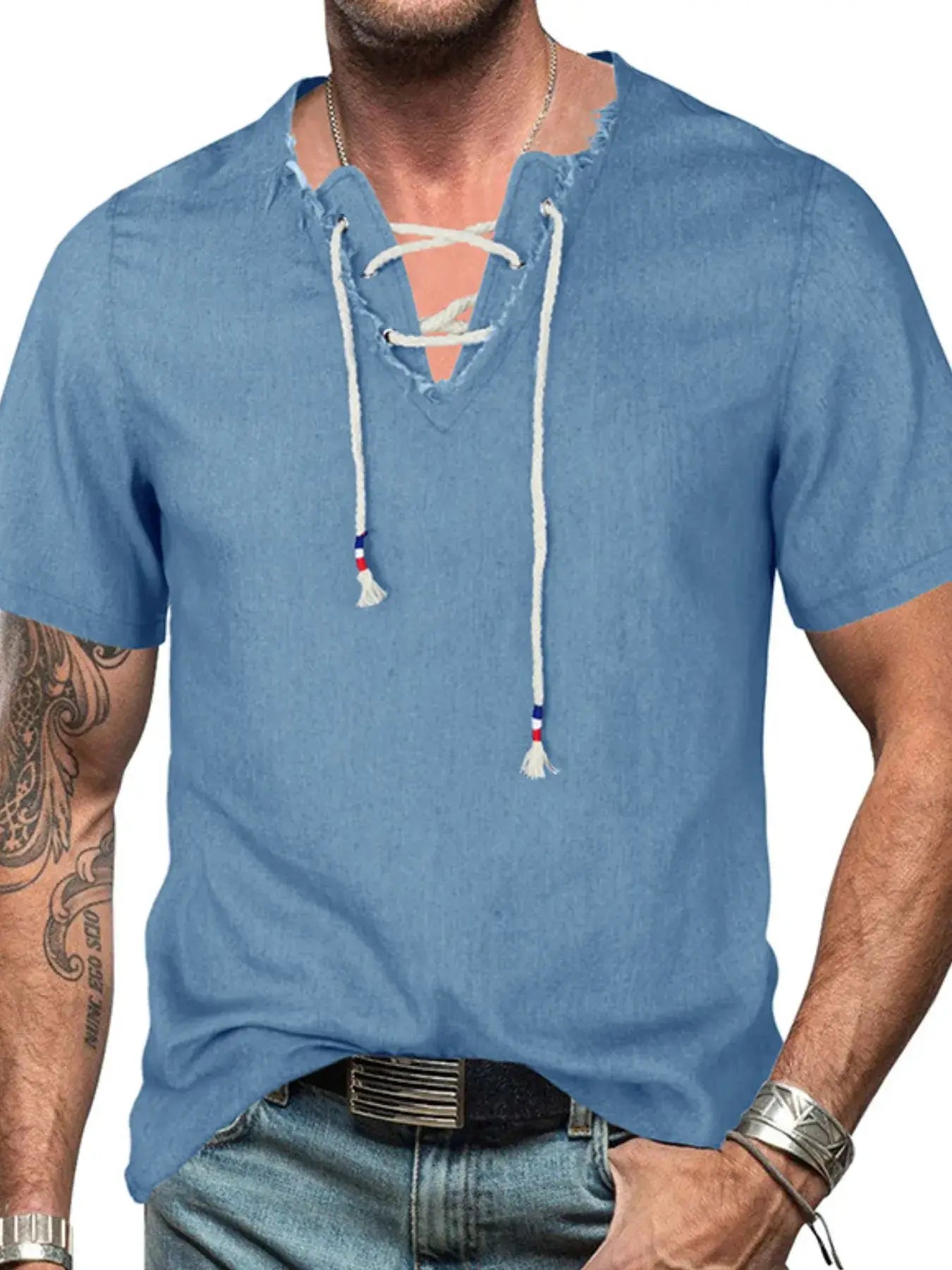 Men's Full Size Classic Raw Hem Short Sleeve Denim Top Plus Size