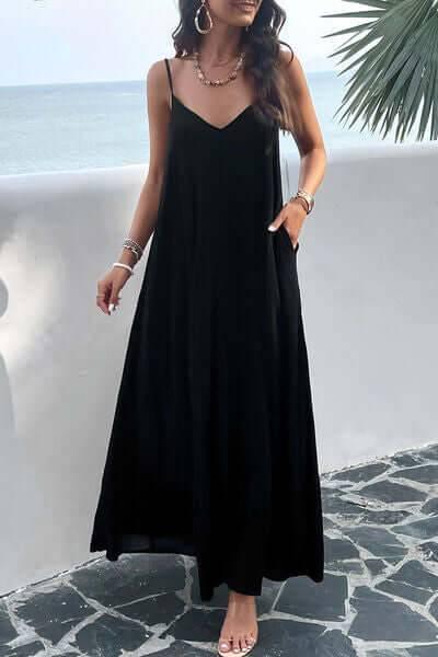 Devine Backless Maxi Cami Dress with Pockets