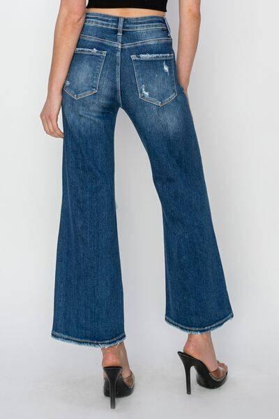 Risen Full Size High Rise Patch Detailed Wide Leg Crop Jeans - Clothes For Her Online Store