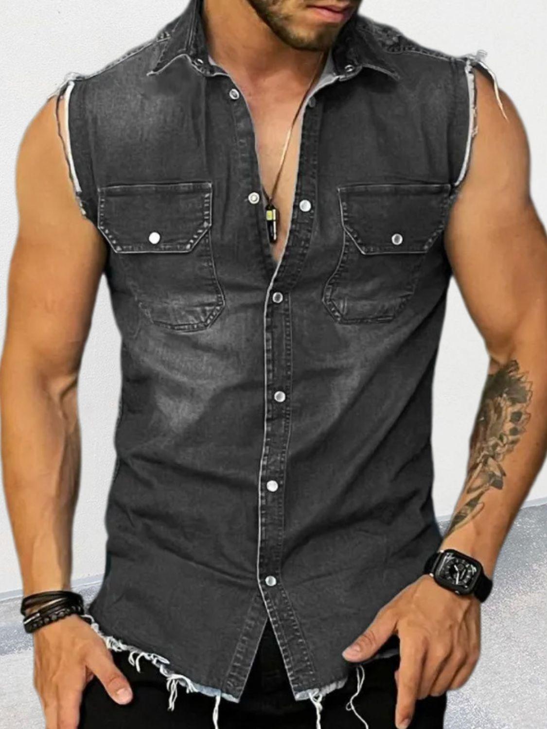 Men's Snap Down Sleeveless Denim Shirt - Clothes For Her Online Store