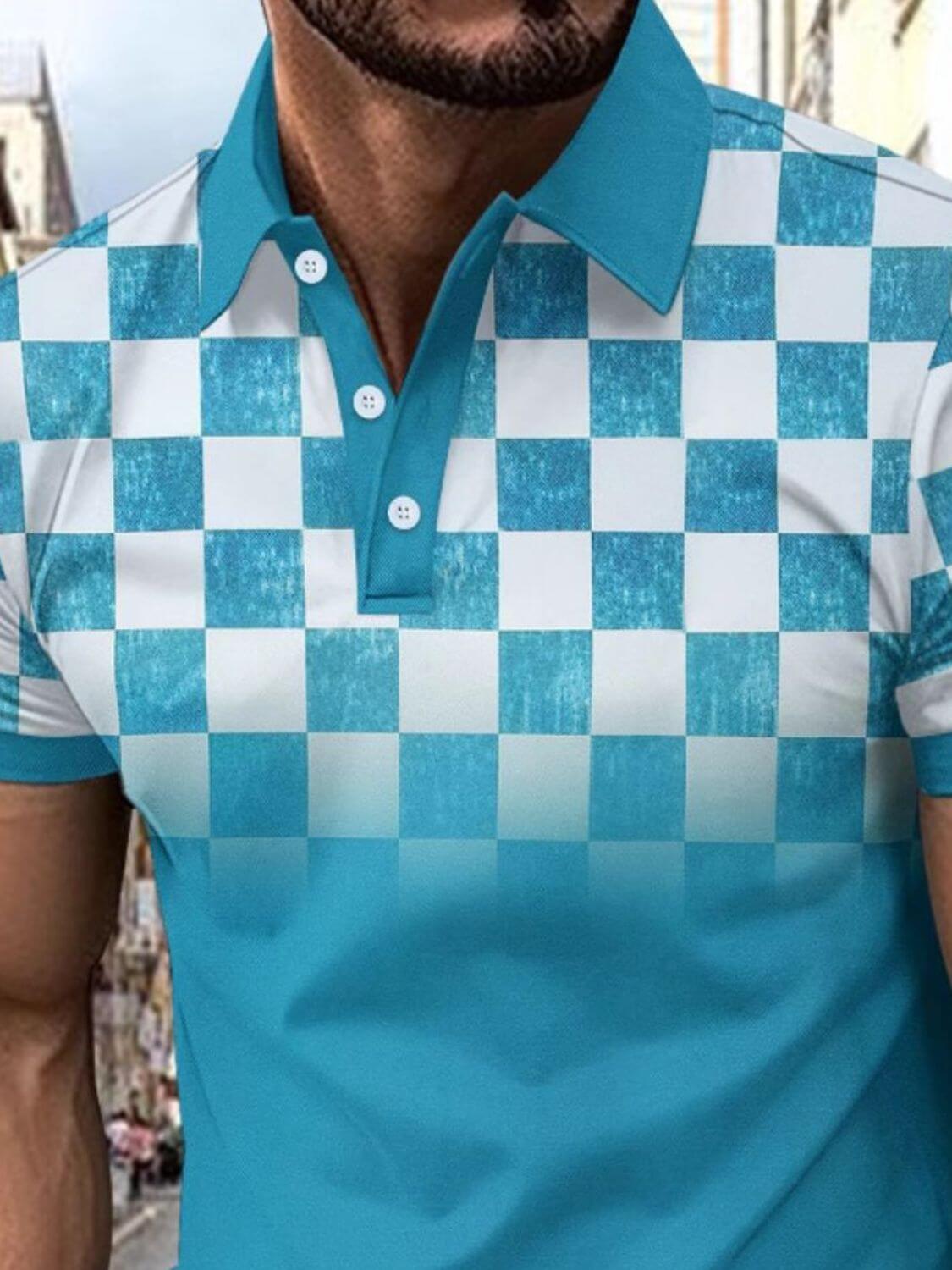 Men's Full Size Collared Checkered Short Sleeve Polo Plus Size