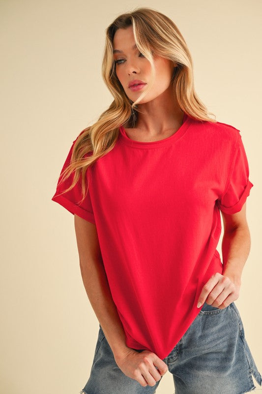 Aemi + Co Exposed Seam Round Neck Short Sleeve T-Shirt