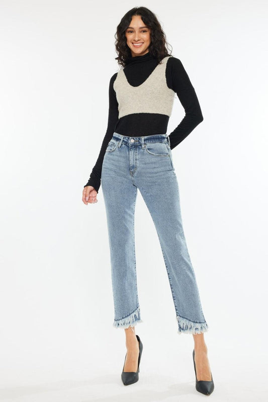 Kancan Raw Hem High Rise Straight Jeans - Clothes For Her Online Store
