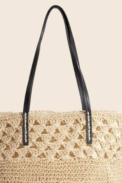 Fame Faux Leather Handle Knitted Tote Bag