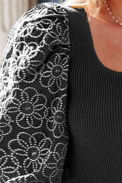 Plus Size Floral Square Neck Lantern Sleeve Blouse - Clothes For Her Online Store