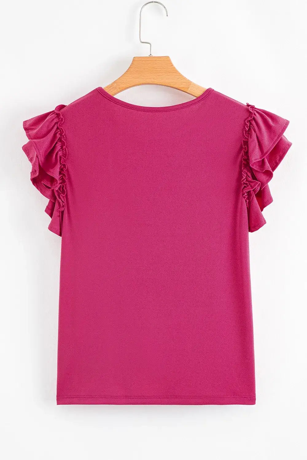 Short Ruffle Sleeve Round Neck Blouse