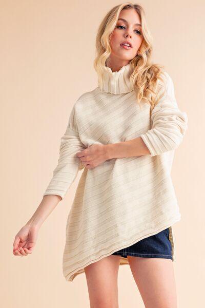 Aemi + Co Asymmetrical Side Slit Turtleneck Sweater