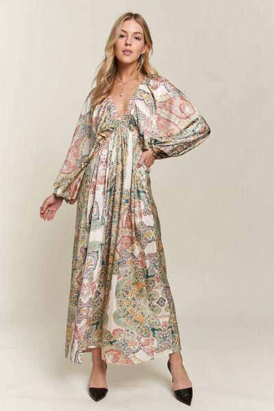 ADORA Printed V-Neck Batwing Sleeve Dress - Clothes For Her Online Store
