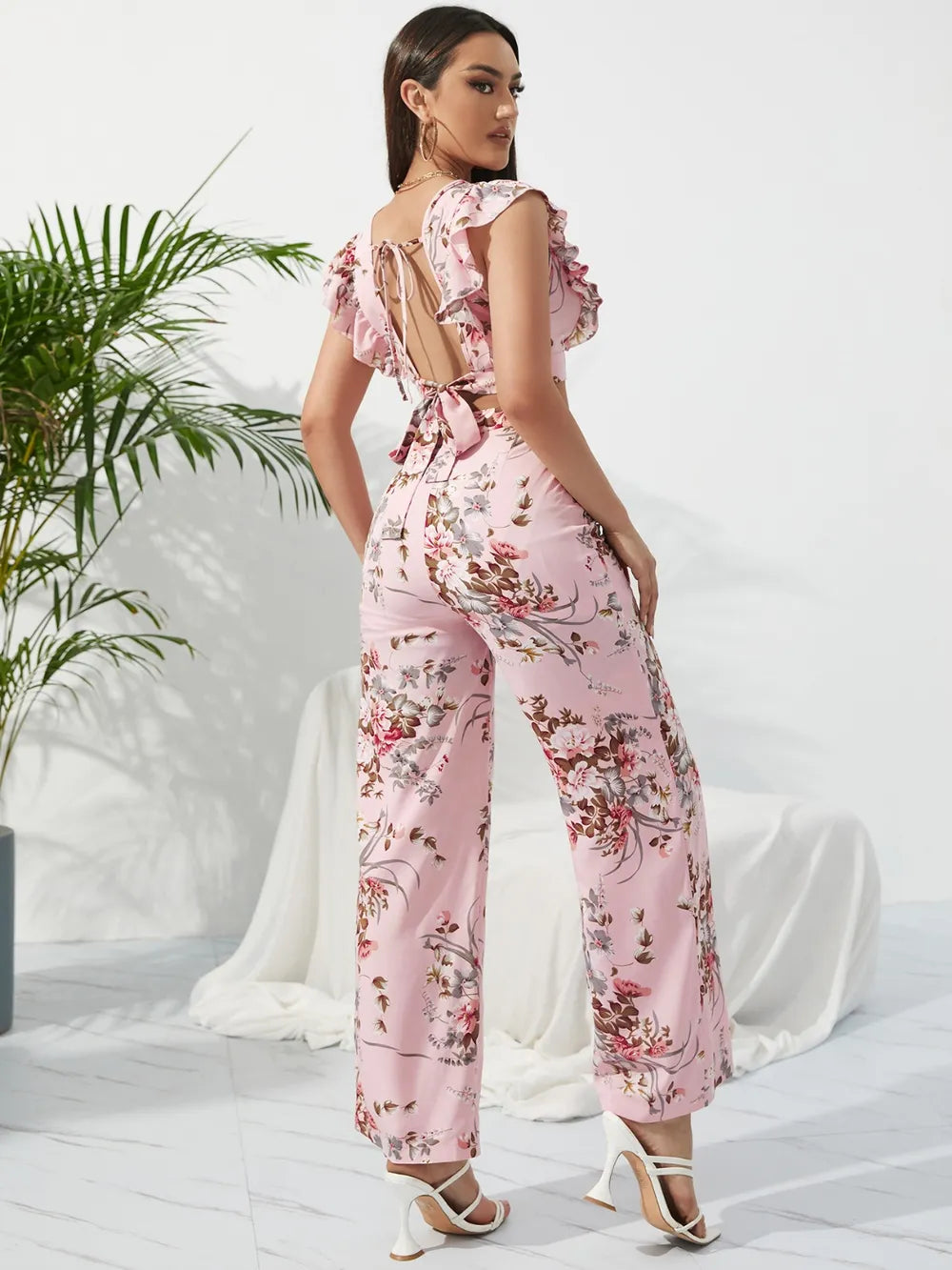 Honey Printed Surplice Cap Sleeve Top and Pants Set - Clothes For Her Online Store