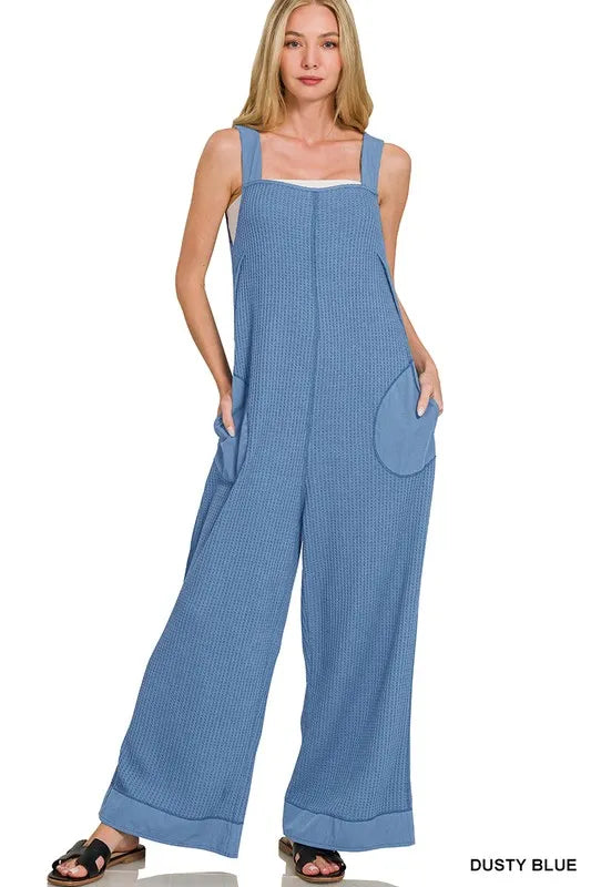 Zenana Knit Waffle Wide Leg Overalls