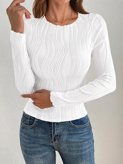 Textured Round Neck Long Sleeve Top