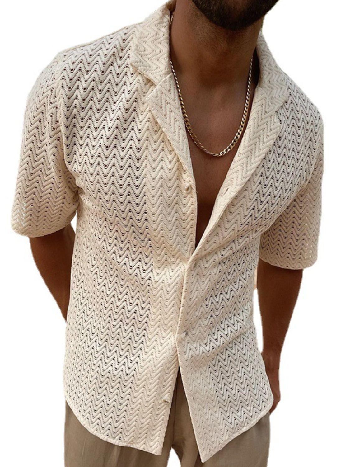 Men's Plus Size Herringbone Eyelet Button Down Knit Shirt - Clothes For Her Online Store