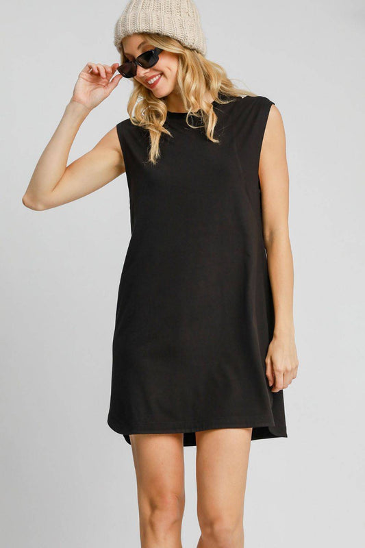 Umgee Round Neck Sleeveless High-Low Curved Hemline Mini Dress - Clothes For Her Online Store