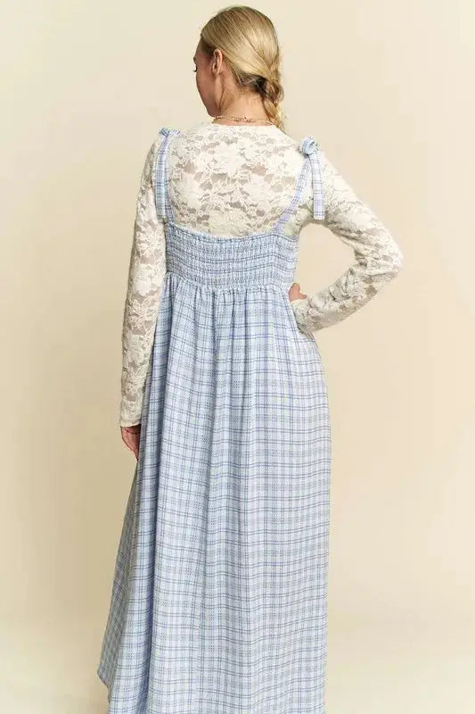 Davi & Dani Plaid Smocking Sleeveless Maxi Dress - Clothes For Her Online Store