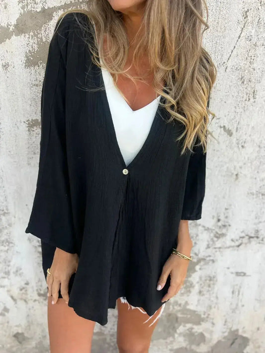 Full Size One Button Long Sleeve Shirt Plus Size - Clothes For Her Online Store