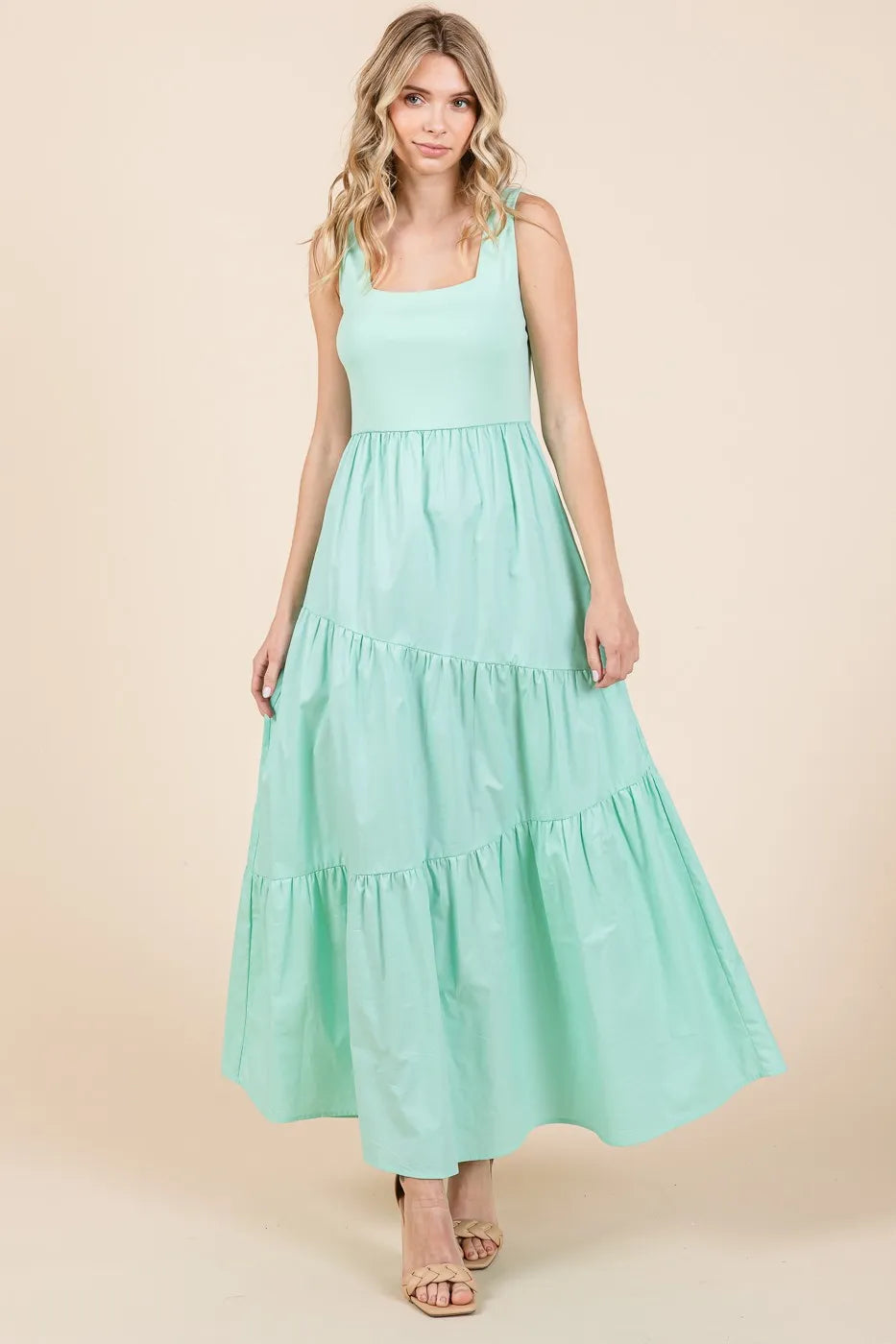 Mittoshop Mix Media Square Neck Maxi Dress