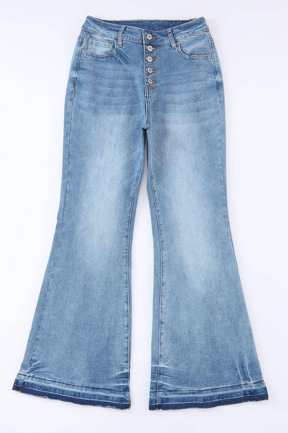 High Waist Button Fly Flared Jeans