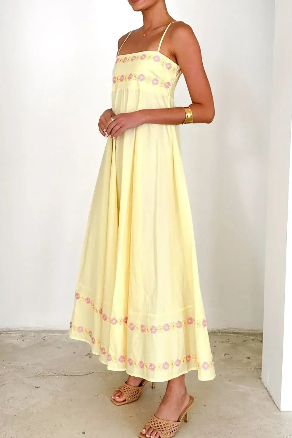 Floral Embroidered Spaghetti Strap Maxi Dress