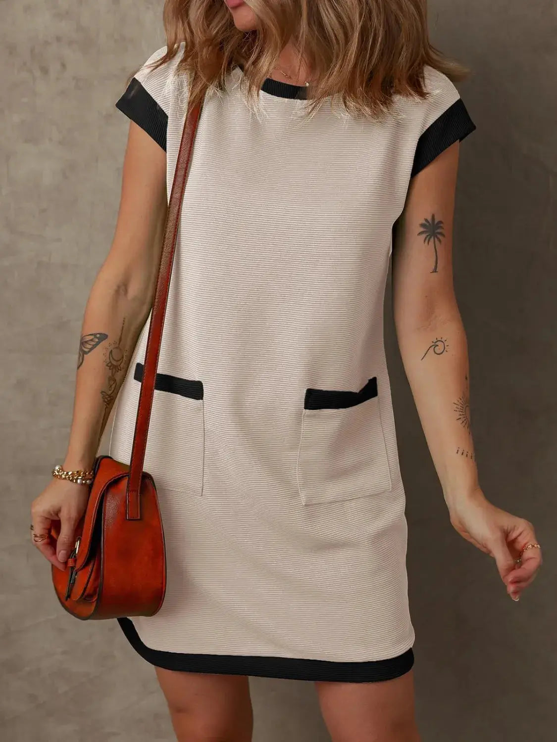 Round Neck Cap Sleeve Mini Dress - Clothes For Her Online Store