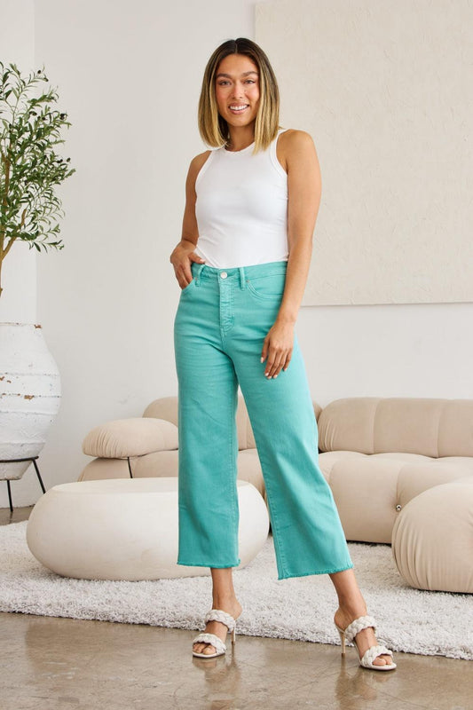 RFM Crop Chloe Full Size Tummy Control High Waist Raw Hem Jeans - Clothes For Her Online Store