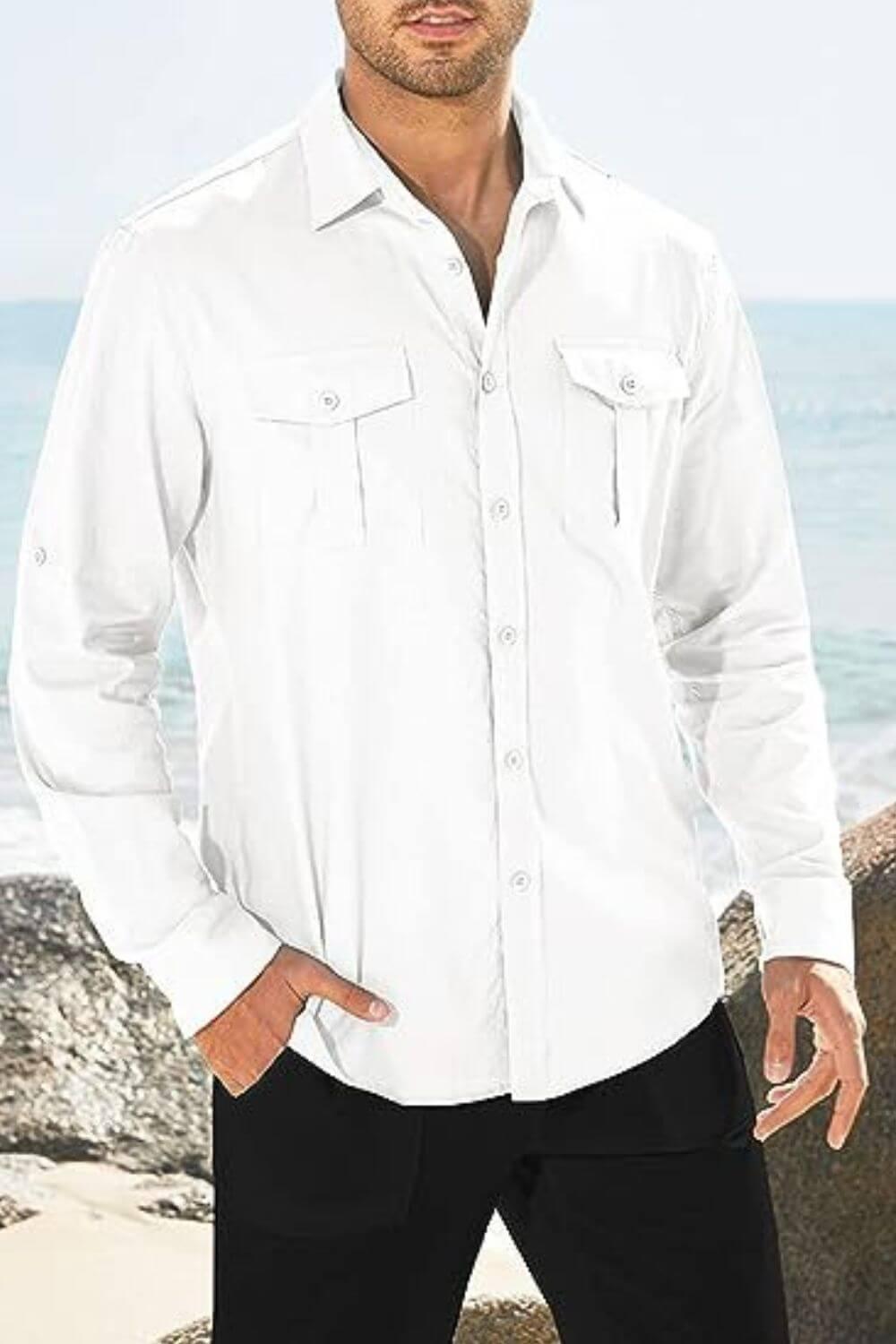 Men's Plus Size Button Down Collared Neck Long Sleeve Shirt