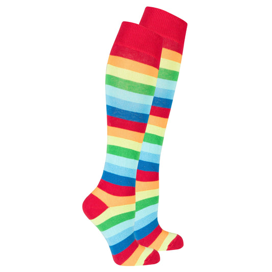 Women's Red Rainbow Stripe Knee High SocksClothes For Her Online Store