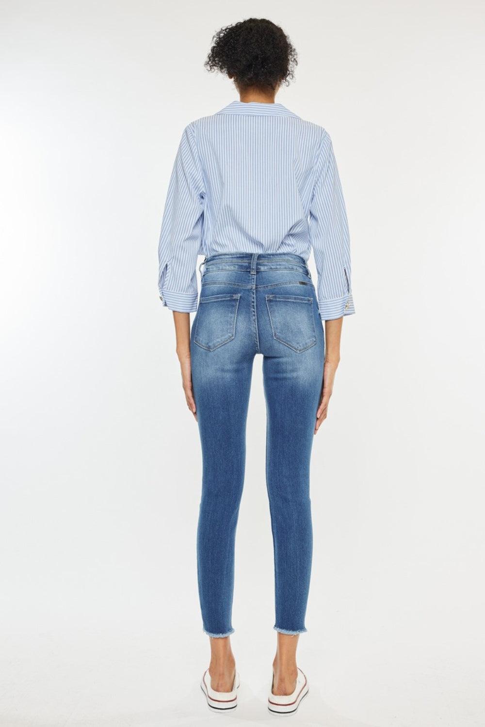 Kancan Distressed Raw Hem High Waist Jeans - Clothes For Her Online Store