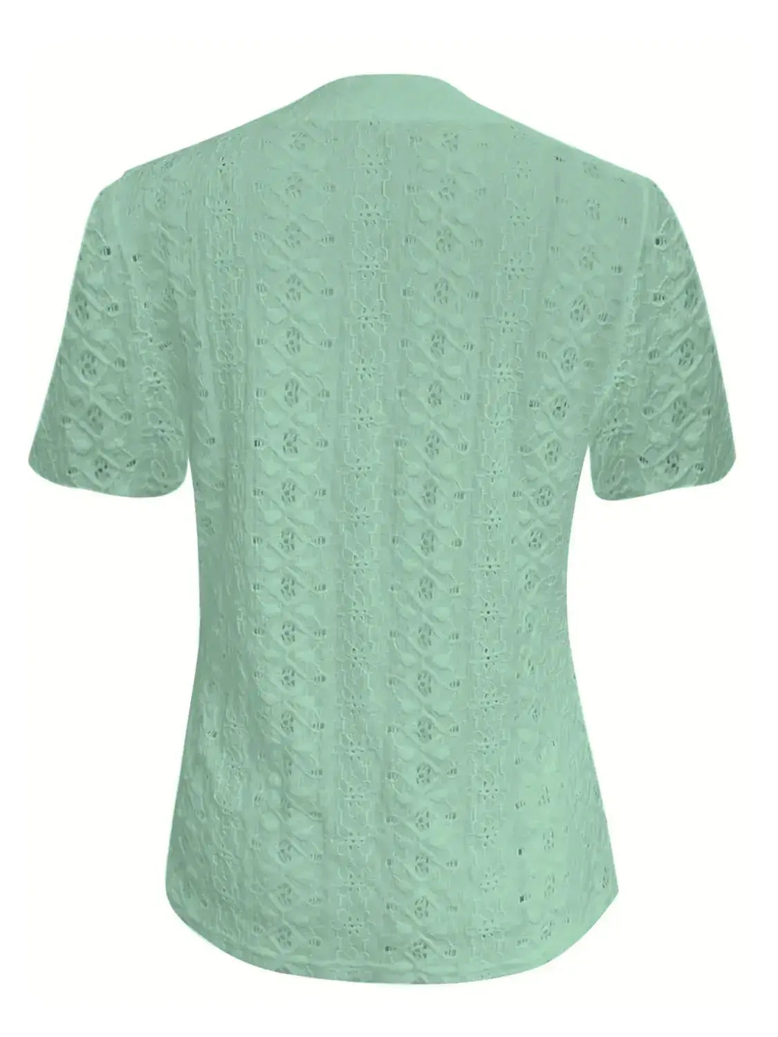 Openwork Notched Short Sleeve Top - Clothes For Her Online Store
