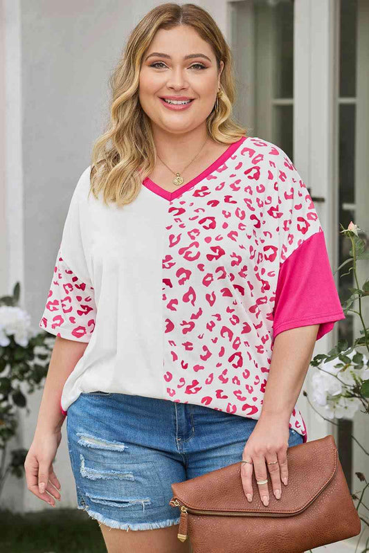 Plus Size Leopard V-Neck T-Shirt - Clothes For Her Online Store