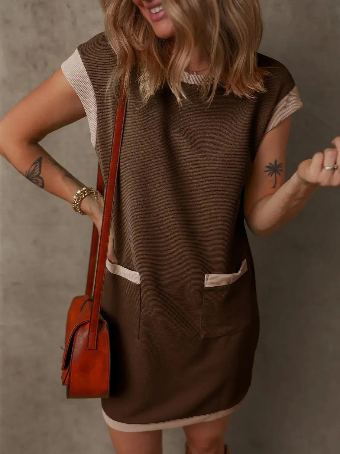 Round Neck Cap Sleeve Mini Dress - Clothes For Her Online Store