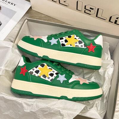Contrast Star Round Toe Athletic Sneakers - Clothes For Her Online Store