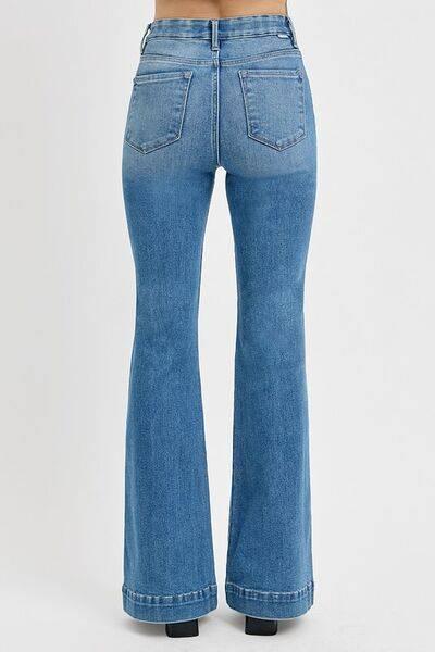 RISEN Full Size Front Patch Pocket Flare Jeans Plus Size