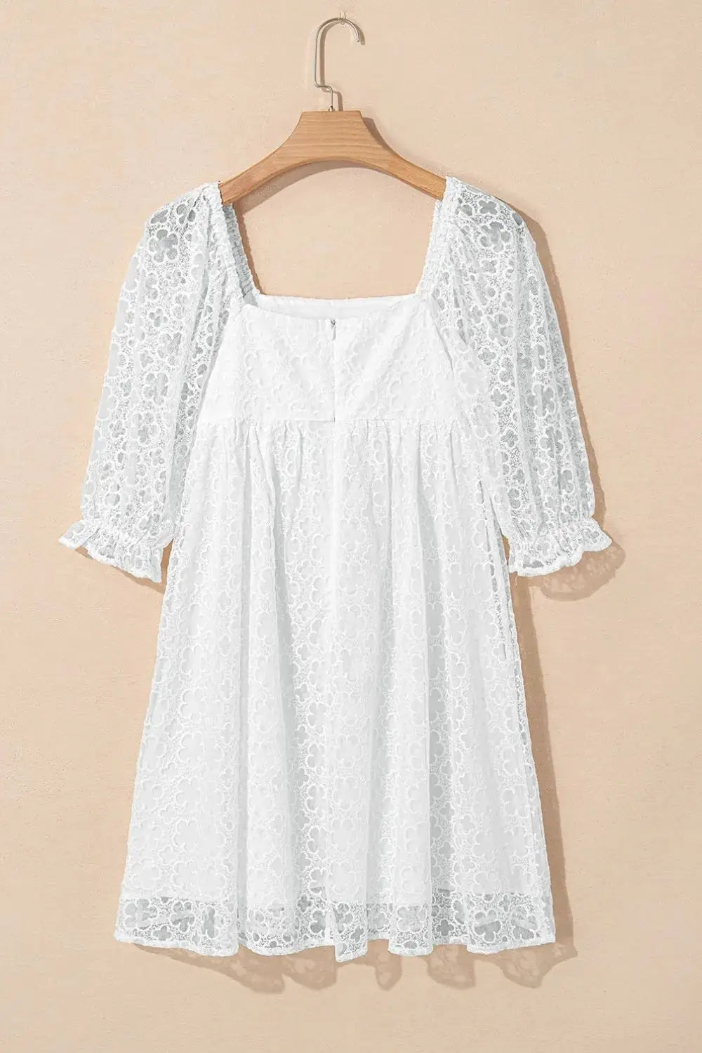 Lace Puff Sleeve Empire Waist Mini Dress - Clothes For Her Online Store
