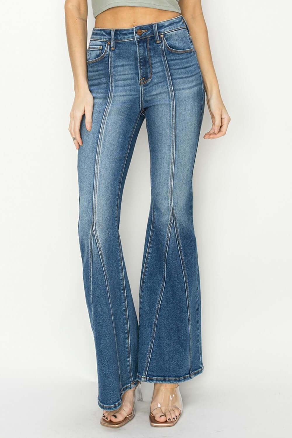 RISEN Full Size High Rise Front Seam Detailed Flare Jeans - Clothes For Her Online Store