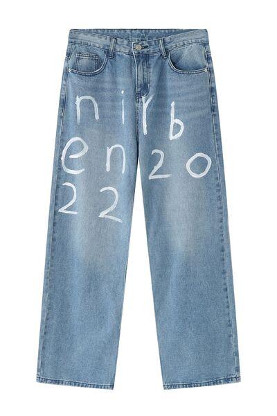 Men's Graffiti Wide Leg Jeans