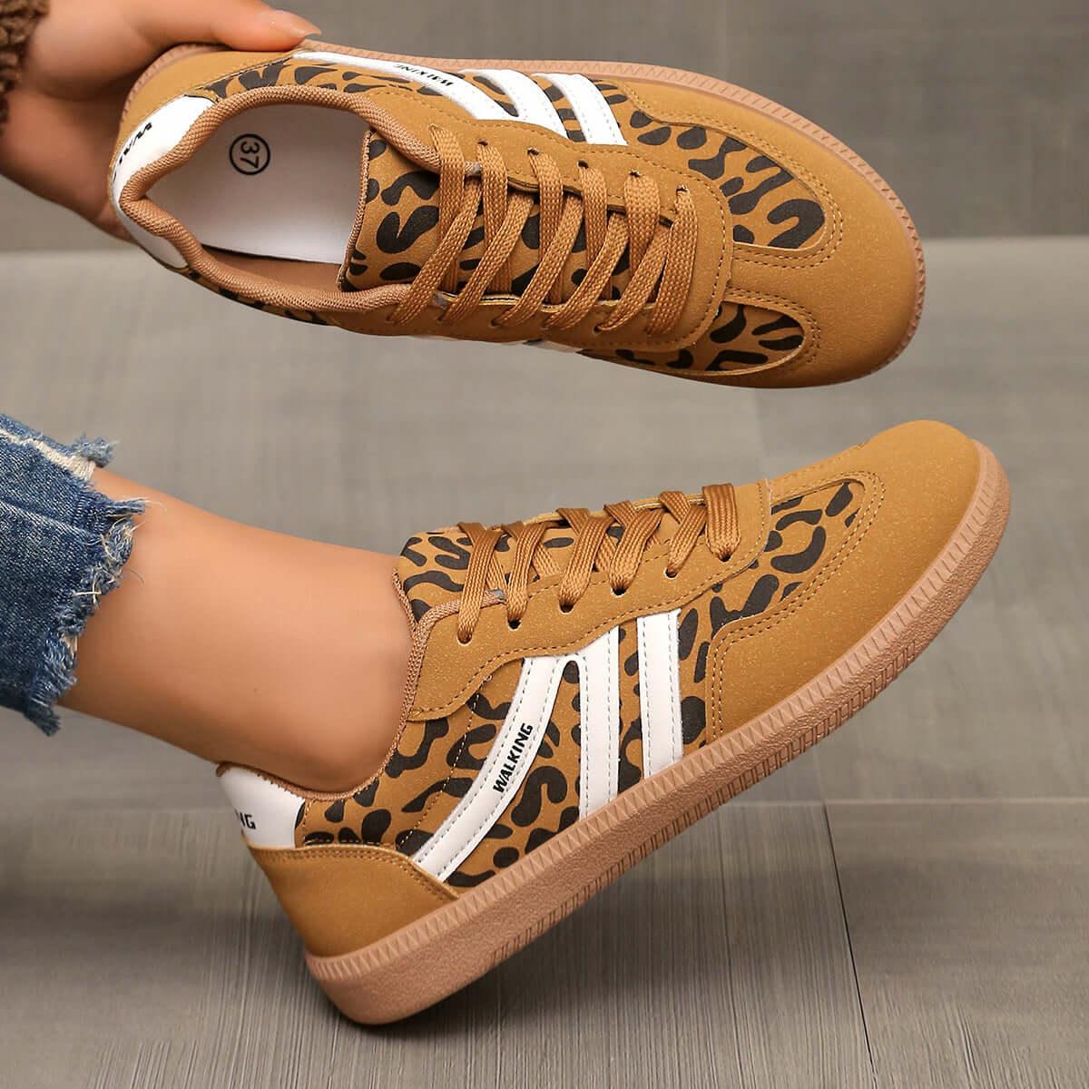 Leopard Round Toe Lace Up Sneakers