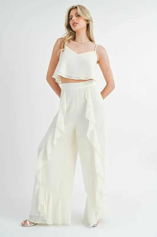 MABLE Crop Cami and Ruffled Wide Leg Pants Set - Clothes For Her Online Store