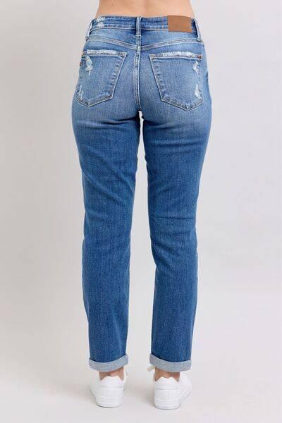 Judy Blue Full Size Button Fly Distressed Jeans with Pockets Plus Size