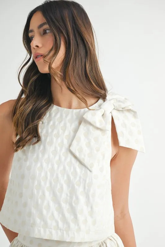 MABLE Taffeta Polka Dot Shoulder Ribbon Top and Skirt Set - Clothes For Her Online Store