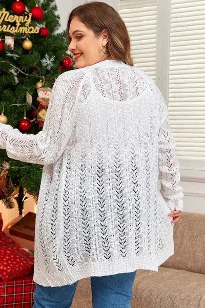 Plus Size Openwork Open Front Long Sleeve Cardigan - Clothes For Her Online Store