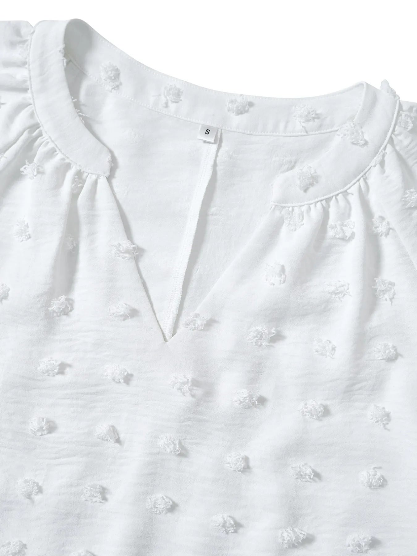 Swiss Dot Notched Half Se Blouse