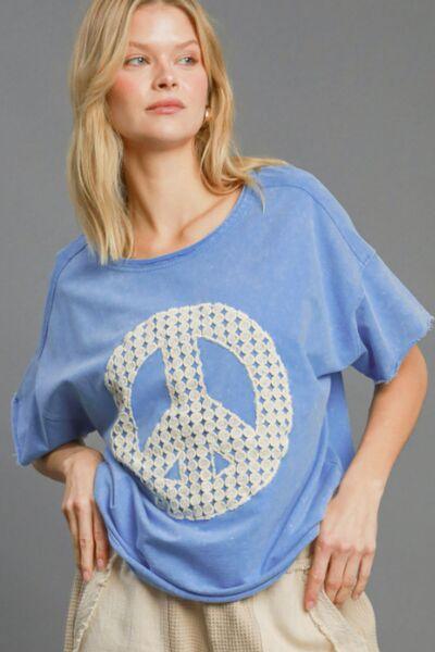 Umgee Full Size Mineral Wash T-Shirt with Lace Applique Plus Size